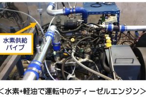 水素+軽油で運転中のディーゼルエンジン