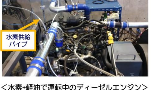 水素+軽油で運転中のディーゼルエンジン